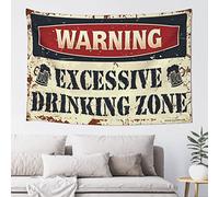 QGDC Bar For Man Cave Warning Excessive Dring Zone Tapestry Ceiling Decor Funny Home Decor(100X150CM)
