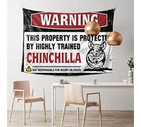 QGDC Bar Man Cave Decor Warning This Property Is Protected By A Highly Trained Chinchilla Tapestry Aesthetic Decor Sports Bar Decor(100X150CM)