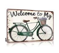 QGDC Bar Sign Metal Welcome To My Green Bicycle Haven Tin Sign