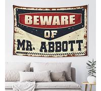 QGDC Funny Bar Decor Beware of Mr. Abbott Tapestry Man Cave Bar Tapestries Room Decor(100X150CM)