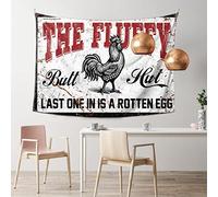 QGDC Funny Patio Decor Chicken Coop The Fluffy Butt Hut Last One in is A Rotten Egg Tapestry Bar Accessories for Man Cave Man Cave Decorations(100X150CM)