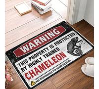 QGDC Laundry Room Floor Thin Bath Rug | Warning This Property Is Protected By A Highly Trained Chameleon - Washable Living Room & Thick Bath/Beach Bathroom Set - Outdoor Door Mats(65X90CM)