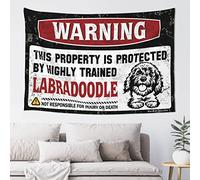 QGDC Man Cave Decor And Accessories Warning This Property Is Protected By A Highly Trained Labradoodle Tapestry Funny Room Decor Cave Man Bar(75X92CM)