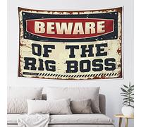 QGDC Man Cave Decorations Beware Of The Rig Boss Tapestry Earthy Room Decor Tapestry With Words(75X100CM)