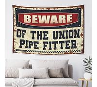 QGDC Man Cave Decorations Beware Of The Union Pipe Fitter Tapestry Earthy Room Decor Tapestry With Words(75X100CM)