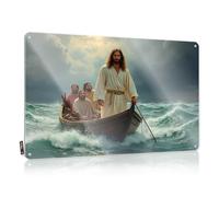 QGDC Man Cave Sign Funny Jesus Walking On Water With Disciples Tin Sign Tin Decor Funny Bar Decor(20X30CM)