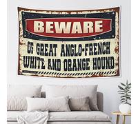 QGDC Men Cave Decor Beware Of Great Anglo-French White And Orange Hound Tapestry Bar Stuff For Man Cave Funny Home Decor(75X100CM)