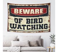 QGDC Outdoor Bar Decor Beware Of Bird Watching Tapestry Man Cave Decorations Funny Room Decor(100X150CM)