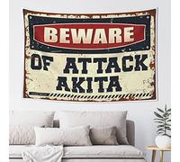 QGDC Small Wall Tapestry Beware of Attack Akita Tapestry Funky Decor Bar Man Cave Decor(75X100CM)