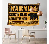 QGDC Stuff For Boys Room Bear Warning Tapestry Cave Man Bar Tapestry For Walls(75X100CM)