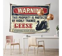 QGDC Tapestry Wall Art Warning This Property is Protected by A Highly Trained Geese Tapestry Funny Outdoor Decor Things for Boys Room(100X150CM)