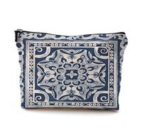 QGFM Blue and White Chinoiserie Makeup Bag, Vintage Floral Cosmetic Bags for Women, Classical Asulheus Azulejo Tiles Floral Zipper Makeup Pouch