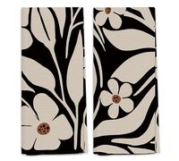 QGFM Boho Kitchen & Bath Towel Set, Beige and Black 70s Retro Floral Design, 2 x 16x24 Inch Hand Towels