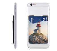 QGGHNISD 3D Seaside Lighthouse Phone Case Card Holder, Adhesive Id Credit Card Holder for The Back of Most Smartphones
