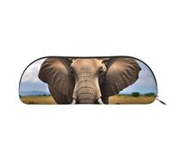 QGGHNISD African Wild Animals Elephant Half Round Organiser - Compact and Portable Leather Cosmetic Bag with Metal Zip Pen Pouch, Suitable for Students Or Office Use