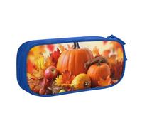 QGGHNISD Autumn Leaves Happy Thanksgiving Day Pumpkin Pencil Bag, Large Capacity Double Layer with Divider Stationery Bag,Zipper Cute Printed Cosmetic Bag for School Office Travelling