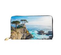 QGGHNISD Beach California Women's Long Leather Wallet with Zipper, Card Slots, Cash Pocket, Clutch Purse