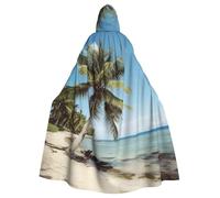 QGGHNISD Beach Palm Tree Halloween Hooded Cloak For Adults, Long Polyester Cape With Big Hood For Cosplay, Party, Costume