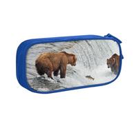 QGGHNISD Bears Fishing in River Pencil Bag, Large Capacity Double Layer with Divider Stationery Bag,Zipper Cute Printed Cosmetic Bag for School Office Travelling