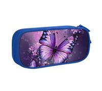 QGGHNISD Beautiful Purple Butterfly Art Pencil Bag, Large Capacity Double Layer with Divider Stationery Bag,Zipper Cute Printed Cosmetic Bag for School Office Travelling