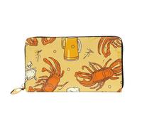 QGGHNISD Beer and Crawfish Pattern Women's Long Leather Wallet with Zipper, Card Slots, Cash Pocket, Clutch Purse