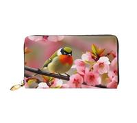 QGGHNISD Bird in Peach Tree Women's Long Leather Wallet with Zipper, Card Slots, Cash Pocket, Clutch Purse