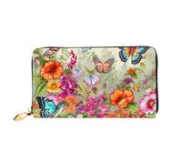 QGGHNISD Birds Flowers Butterfly Women's Long Leather Wallet with Zipper, Card Slots, Cash Pocket, Clutch Purse