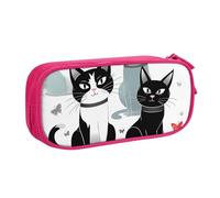 QGGHNISD Black and White Cats Pencil Bag, Large Capacity Double Layer with Divider Stationery Bag,Zipper Cute Printed Cosmetic Bag for School Office Travelling