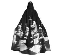QGGHNISD Black And White Chess Halloween Hooded Cloak For Adults, Long Polyester Cape With Big Hood For Cosplay, Party, Costume