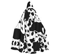 QGGHNISD Black And White Cow Print Halloween Hooded Cloak For Adults, Long Polyester Cape With Big Hood For Cosplay, Party, Costume
