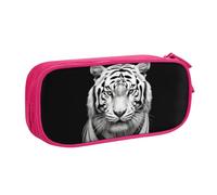 QGGHNISD Black and White Tiger1 Pencil Bag, Large Capacity Double Layer with Divider Stationery Bag,Zipper Cute Printed Cosmetic Bag for School Office Travelling