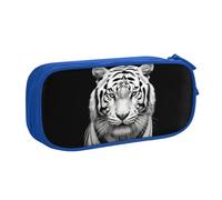 QGGHNISD Black and White Tiger1 Pencil Bag, Large Capacity Double Layer with Divider Stationery Bag,Zipper Cute Printed Cosmetic Bag for School Office Travelling