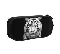 QGGHNISD Black and White Tiger1 Pencil Bag, Large Capacity Double Layer with Divider Stationery Bag,Zipper Cute Printed Cosmetic Bag for School Office Travelling