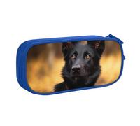 QGGHNISD Black German Shepherd Dog Pencil Bag, Large Capacity Double Layer with Divider Stationery Bag,Zipper Cute Printed Cosmetic Bag for School Office Travelling