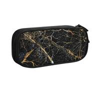 QGGHNISD Black Gold Marble Pencil Bag, Large Capacity Double Layer with Divider Stationery Bag,Zipper Cute Printed Cosmetic Bag for School Office Travelling