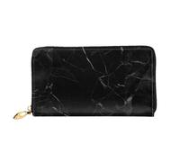 QGGHNISD Black Marble Women's Long Leather Wallet with Zipper, Card Slots, Cash Pocket, Clutch Purse