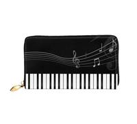 QGGHNISD Black White Musical Note Women's Long Leather Wallet with Zipper, Card Slots, Cash Pocket, Clutch Purse
