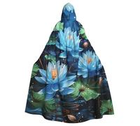 QGGHNISD Blue Dragonfly And Lotus Halloween Hooded Cloak For Adults, Long Polyester Cape With Big Hood For Cosplay, Party, Costume