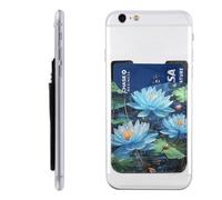 QGGHNISD Blue Dragonfly and Lotus Phone Case Card Holder, Adhesive Id Credit Card Holder for The Back of Most Smartphones