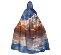 QGGHNISD Boat & Cloud Halloween Hooded Cloak For Adults, Long Polyester Cape With Big Hood For Cosplay, Party, Costume