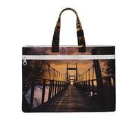 QGGHNISD Bridge At Dusk Canvas Tote Bag Document Organizer Bag Zipper File Storage Handbag Portable Office Travel Bag
