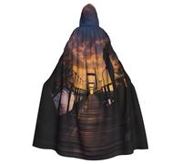 QGGHNISD Bridge At Dusk Halloween Hooded Cloak For Adults, Long Polyester Cape With Big Hood For Cosplay, Party, Costume