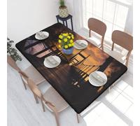 QGGHNISD Bridge At Dusk Square Table Cover For 4ft Table, Waterproof Oil Resistant Tablecloth With Elastic Edge, 122 X 76 Cm