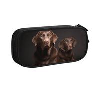QGGHNISD Brown Labrador Retriever Pencil Bag, Large Capacity Double Layer with Divider Stationery Bag,Zipper Cute Printed Cosmetic Bag for School Office Travelling