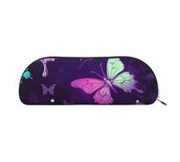 QGGHNISD Butterfly Purple Half Round Organiser - Compact and Portable Leather Cosmetic Bag with Metal Zip Pen Pouch, Suitable for Students Or Office Use
