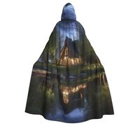 QGGHNISD Chalet By The Lake Halloween Hooded Cloak For Adults, Long Polyester Cape With Big Hood For Cosplay, Party, Costume