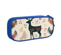 QGGHNISD Christmas Reindeer Pencil Bag, Large Capacity Double Layer with Divider Stationery Bag,Zipper Cute Printed Cosmetic Bag for School Office Travelling