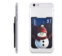 QGGHNISD Christmas Snowman Phone Case Card Holder, Adhesive Id Credit Card Holder for The Back of Most Smartphones