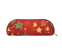 QGGHNISD Christmas2 Half Round Organiser - Compact and Portable Leather Cosmetic Bag with Metal Zip Pen Pouch, Suitable for Students Or Office Use