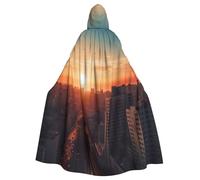 QGGHNISD City In The Sunset Halloween Hooded Cloak For Adults, Long Polyester Cape With Big Hood For Cosplay, Party, Costume